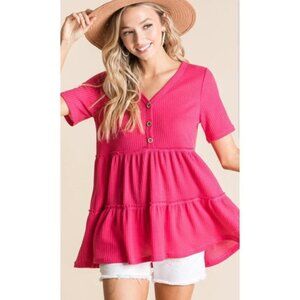 Fuchsia Waffle Tiered Top